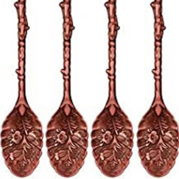 4 copper tone Retro Coffee Spoons Crystal Alloy Spoons Vintage Carved Coffee … - Picture 2 of 3